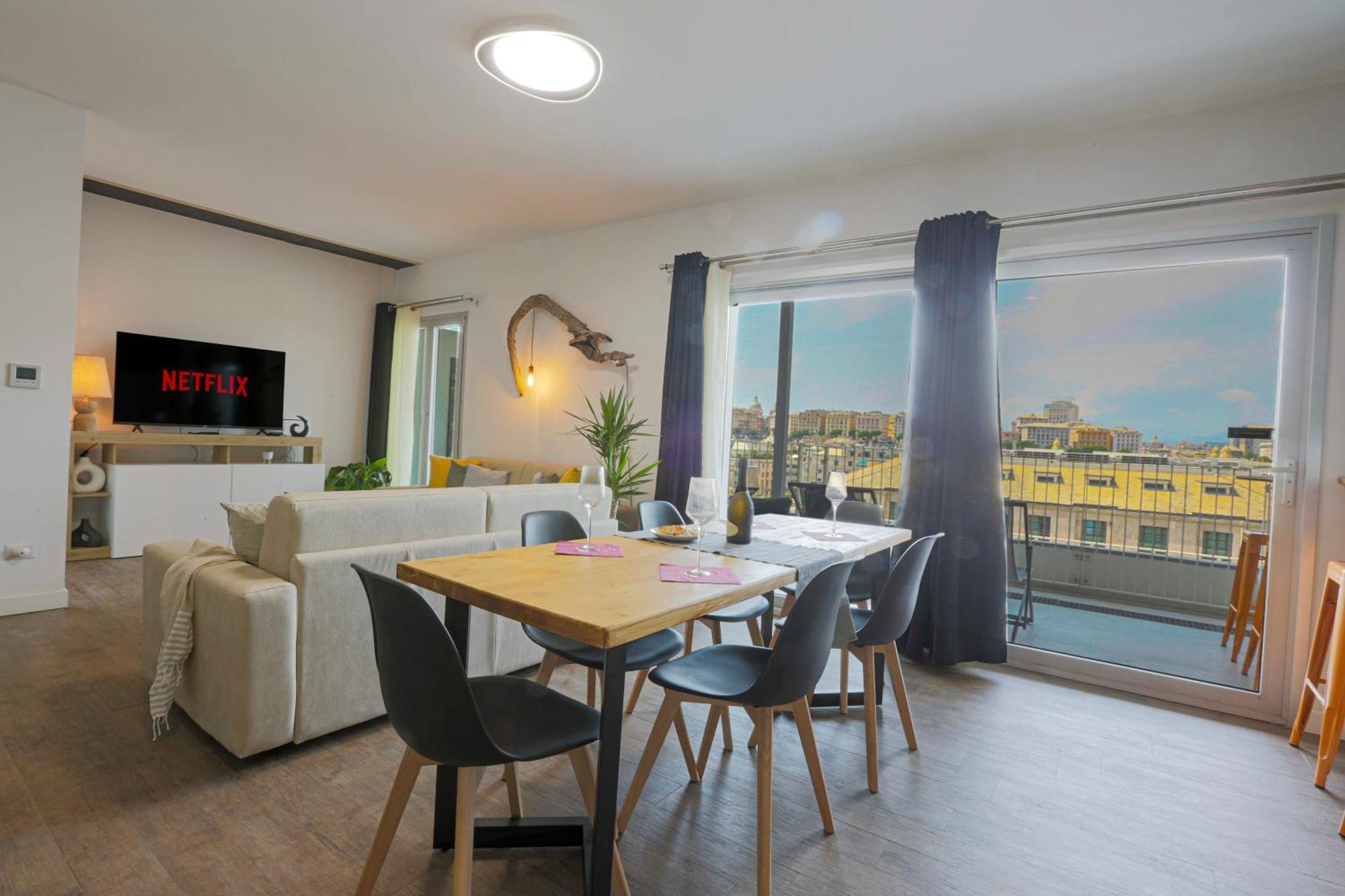 Attico Luxury Con Parcheggio E Terrazza Vista Mozzafiato Apartman Genova Szoba fotó